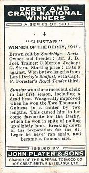 1933 Player's Derby and Grand National Winners #4 Sunstar Back